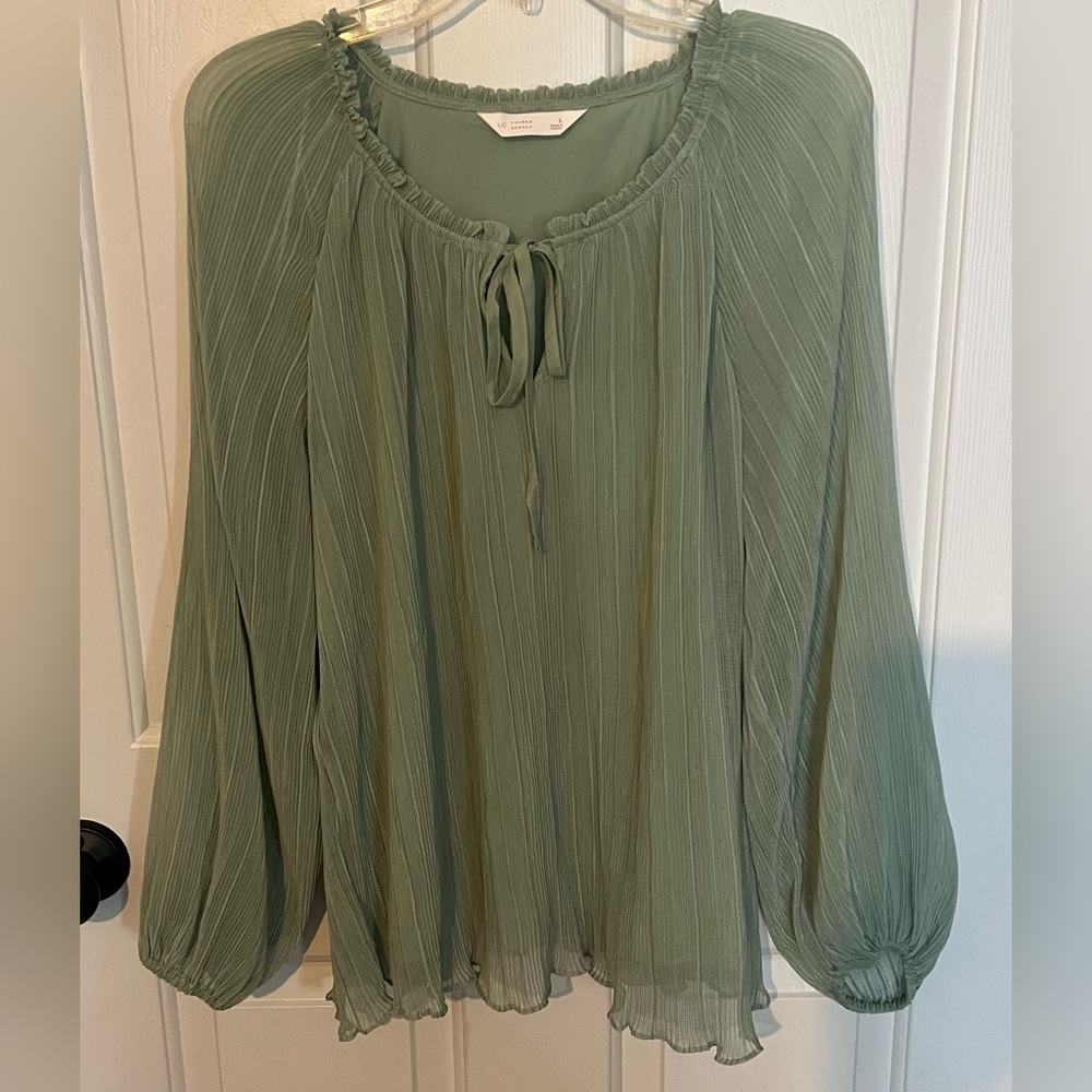Lauren Conrad Valor Green Pleated Blouse New With Tags